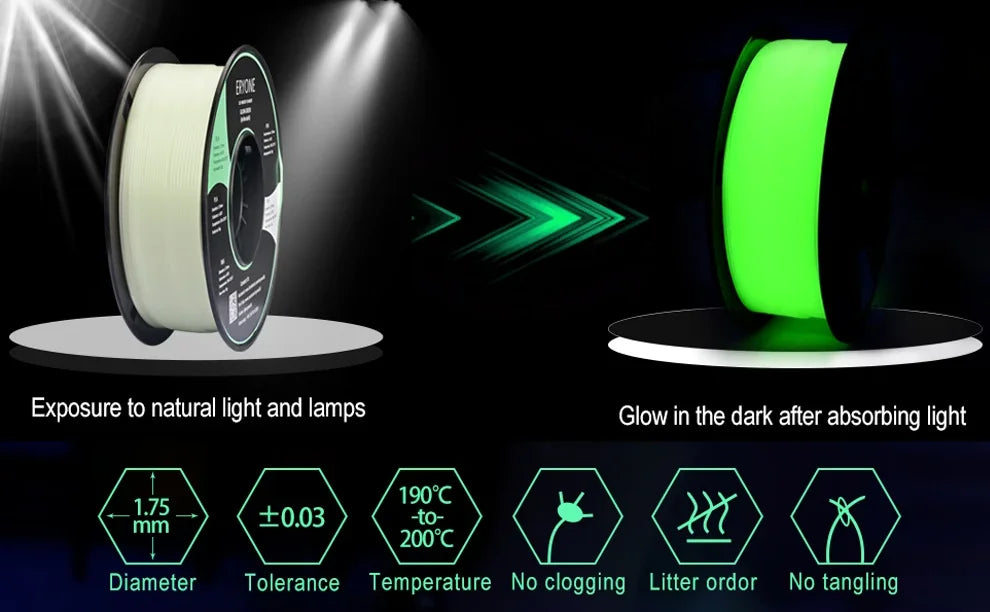 Eryone 250G Luminous PLA Filament 1.75mm Glow In The Dark Plastic PLA 3D Printing Materials High Quality Wholesale Fast Shipping