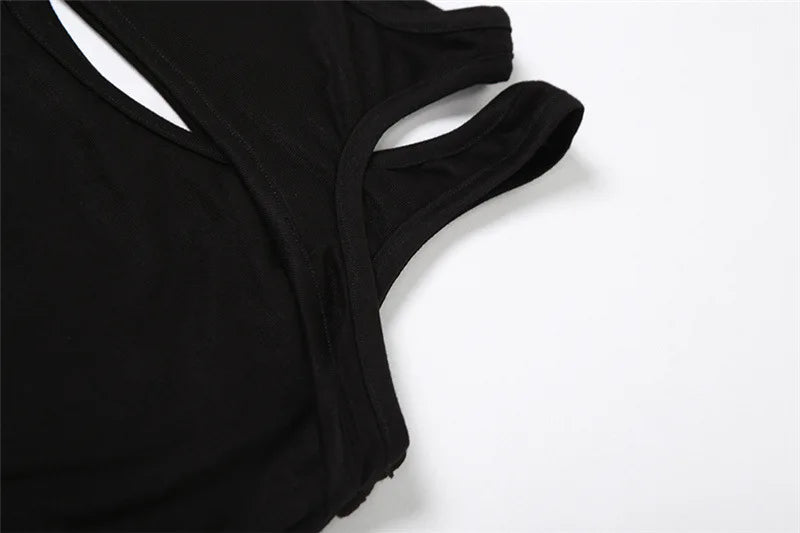 Goth Dark Hollow Out High Cut Sexy Y2k Bodysuits Cyber Gothic Solid Bodycon Women Tops Techwear Sleeveless Chic Skinny Bodysuit