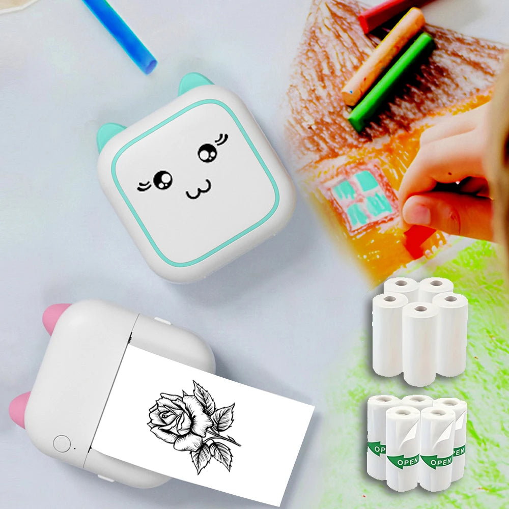 Portable Mini Printer, Wireless Photo Printer ,Ink-Free Thermal Printing For Notes Photos Memos For Android IOS