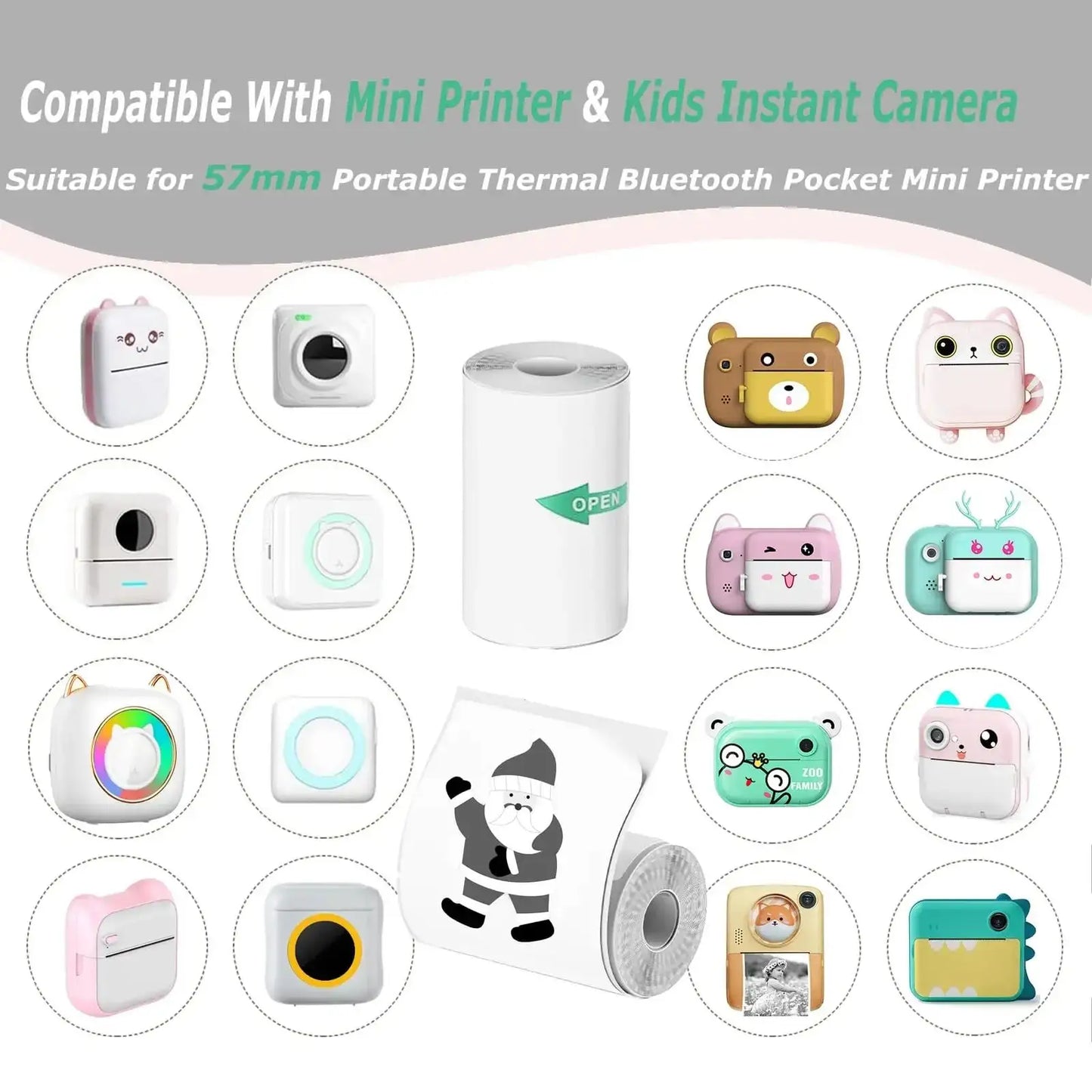 Mini Portable Printer Thermal Paper HD 57*25mm Universal Self-adhesive Roll Paper Label Sticker For Phone Printing Picture Photo