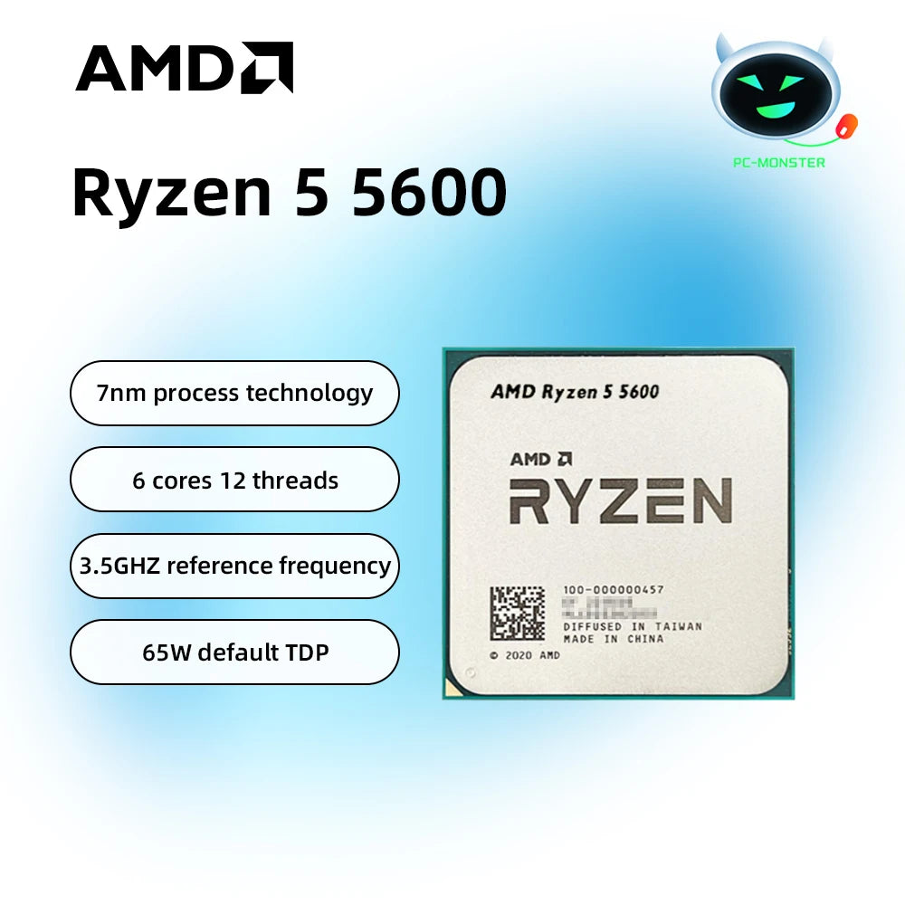 NEW AMD Ryzen 5 5600 R5 5600 3.5 GHz 6-Core 12-Thread CPU Processor 7NM L3=32M 100-000000927 Socket AM4 Graphics Chips Processor