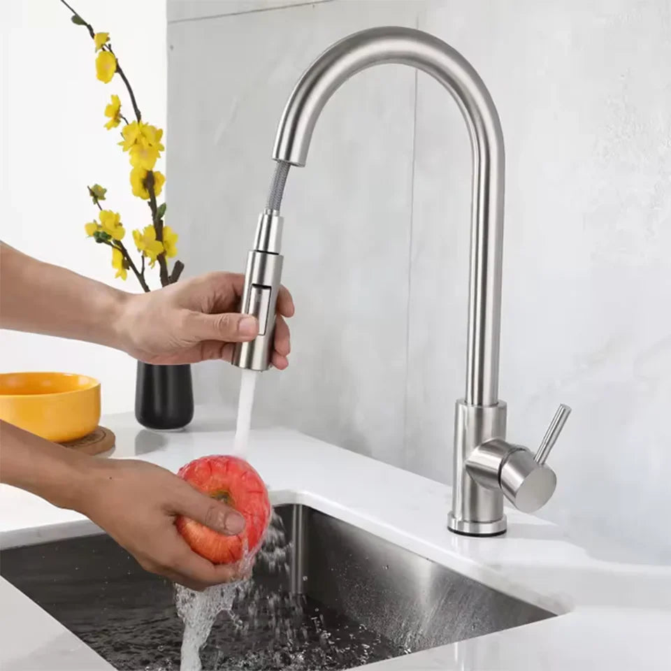 Grifo extraíble para fregadero de cocina, grifos mezcladores de agua fría y caliente con dos funciones, montado en cubierta