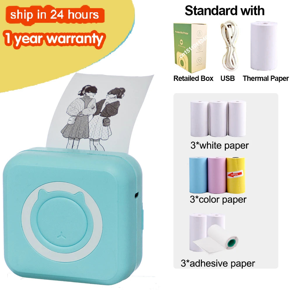 KGG Mini Portable Thermal Printer Paper Photo Pocket Thermal Printer Printing Wireless BT Connect Printers 200dpi Photo Lable