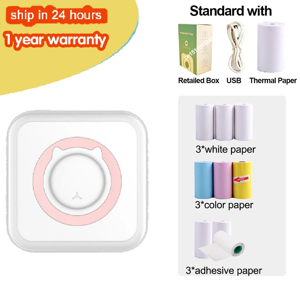 KGG Mini Portable Thermal Printer Paper Photo Pocket Thermal Printer Printing Wireless BT Connect Printers 200dpi Photo Lable