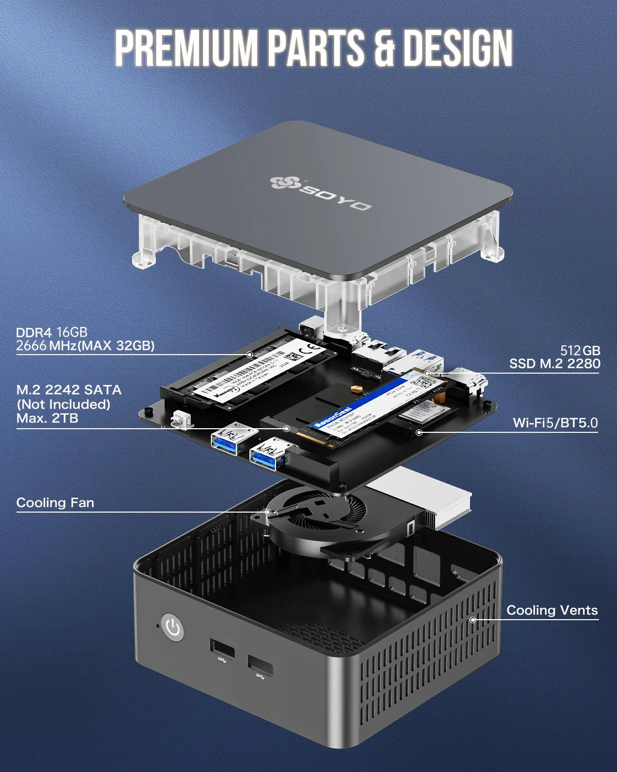SOYO M2 PLUS 2 Mini PC Intel Alder Lake N100 Windows 11 Pro MiniPC 16GB DDR4 512GB PCIe M.2 SSD WiFi 5 BT5.0 Desktop Computer