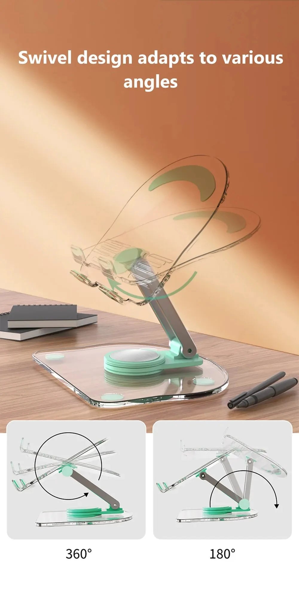 Transparent Rotating Stand Acrylic Plate Desktop Mobile Phone Tablet Universal Live Folding Adjustment Computer Support Stand