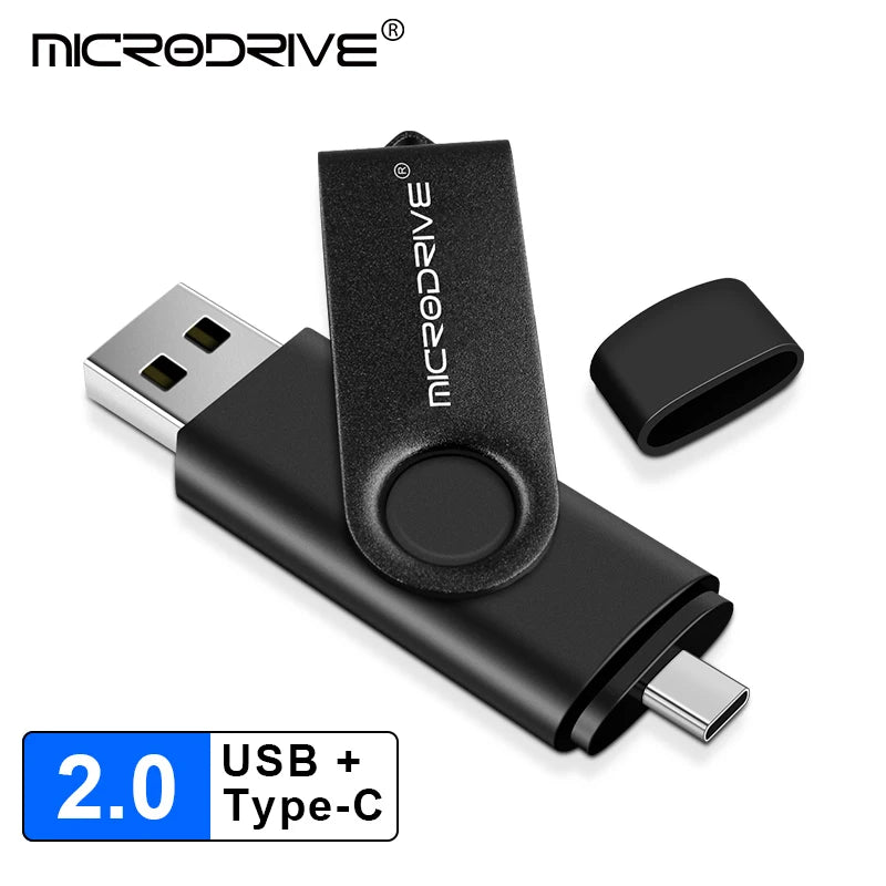 Metal USB Flash Drive 128GB 64GB 32GB High Speed 16GB 8GB Pen Drive Smart Phone OTG 2 IN 1 Memoria Usb Stick Type C Usb 2.0