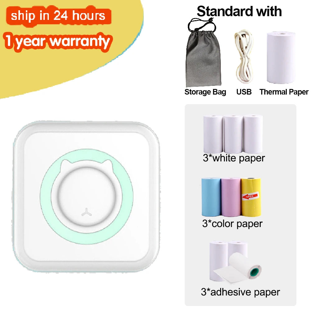 KGG Mini Portable Thermal Printer Paper Photo Pocket Thermal Printer Printing Wireless BT Connect Printers 200dpi Photo Lable