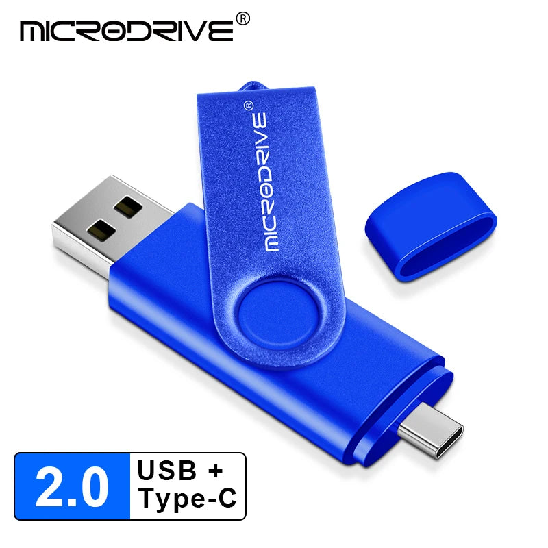 Metal USB Flash Drive 128GB 64GB 32GB High Speed 16GB 8GB Pen Drive Smart Phone OTG 2 IN 1 Memoria Usb Stick Type C Usb 2.0