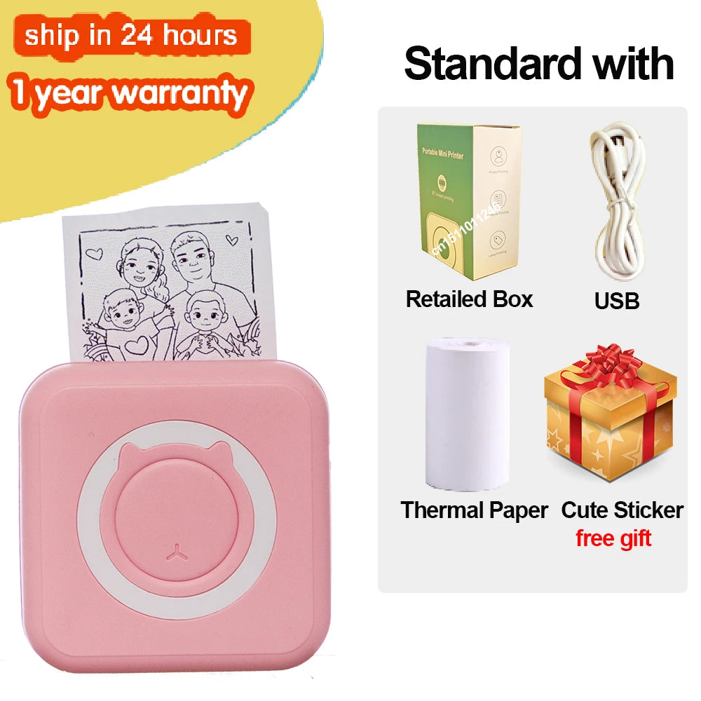KGG Mini Portable Thermal Printer Paper Photo Pocket Thermal Printer Printing Wireless BT Connect Printers 200dpi Photo Lable