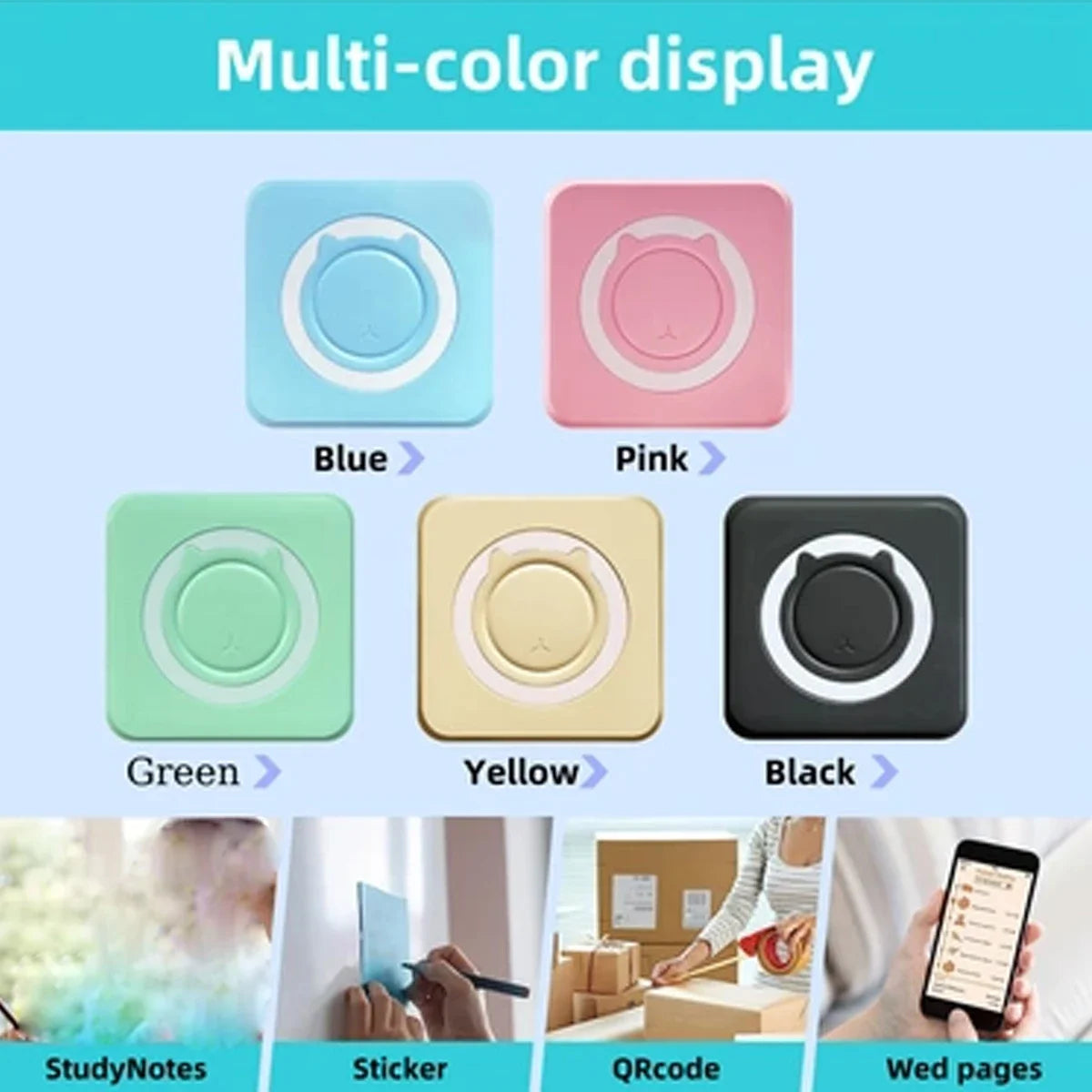 Portable Mini Thermal Printer Wirelessly BT 203dpi Photo Label Memo Wrong Question Printing With USB Cable Imprimante Portable