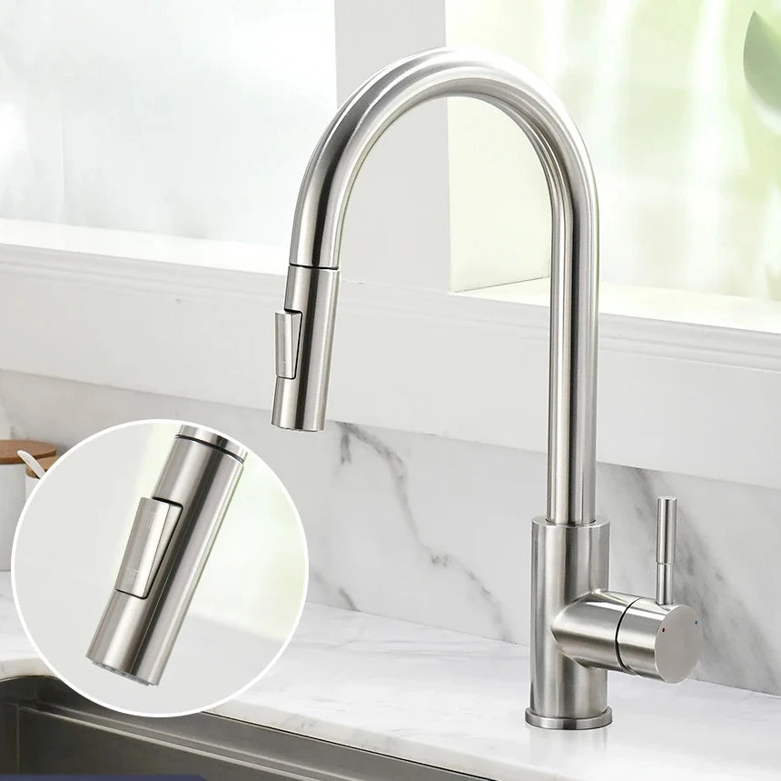 Grifo extraíble para fregadero de cocina, grifos mezcladores de agua fría y caliente con dos funciones, montado en cubierta