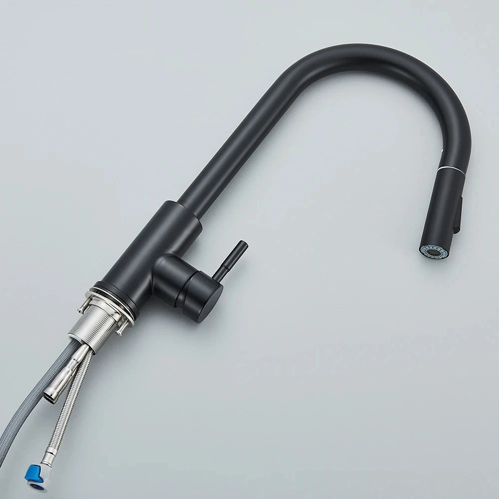 Grifo extraíble para fregadero de cocina, grifos mezcladores de agua fría y caliente con dos funciones, montado en cubierta