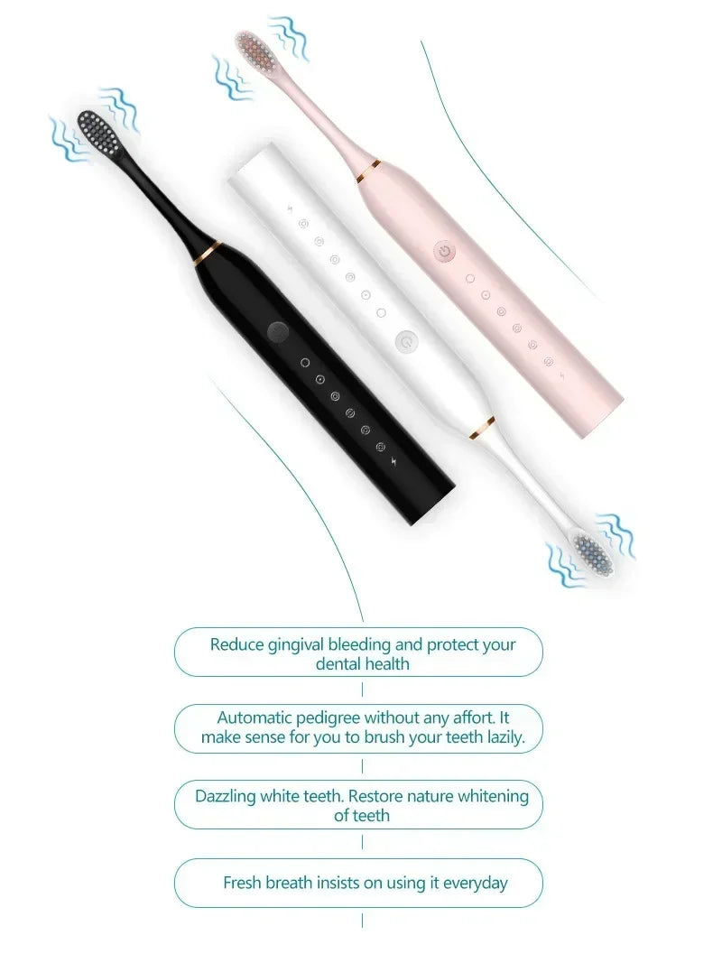 Electric Ultrasonic Toothbrush Six Speed Mode Home Soft Hair USB Charging Waterproof Adult Tooth Cleaner Automatic Couple Set
