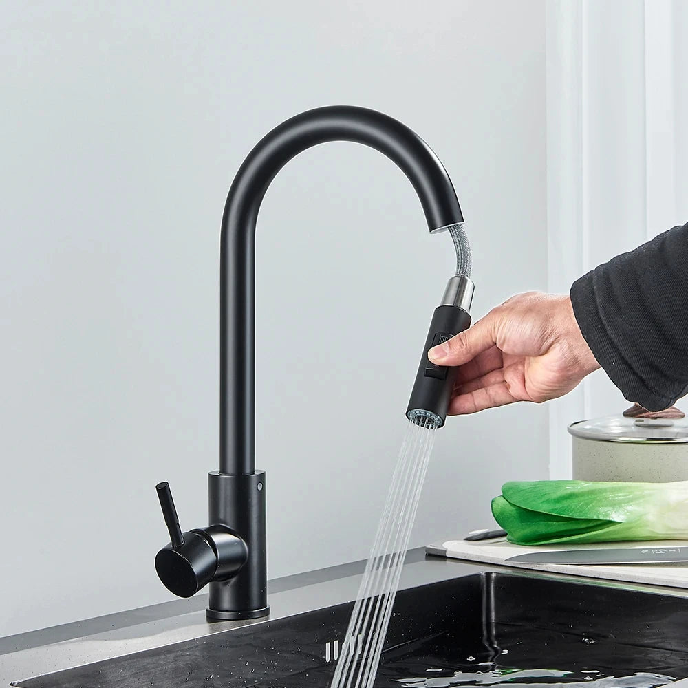 Grifo extraíble para fregadero de cocina, grifos mezcladores de agua fría y caliente con dos funciones, montado en cubierta