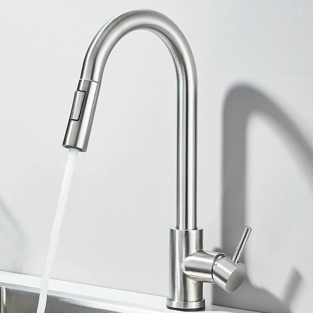 Grifo extraíble para fregadero de cocina, grifos mezcladores de agua fría y caliente con dos funciones, montado en cubierta