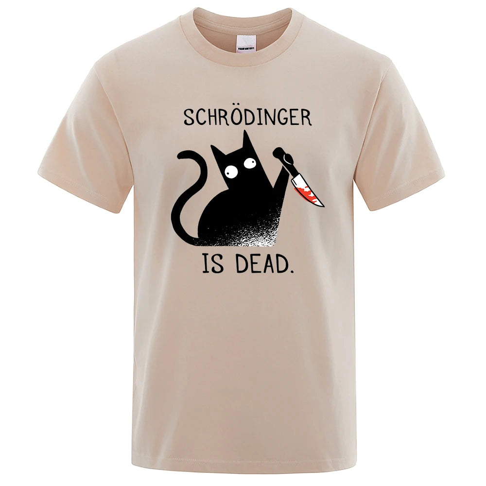Schrodinger Is Dead Black Cat Tshirts Male Fashion 100% Cotton T-Shirt Hip Hop Loose Tee Clothes Casual Fashion Casual Tops Mens