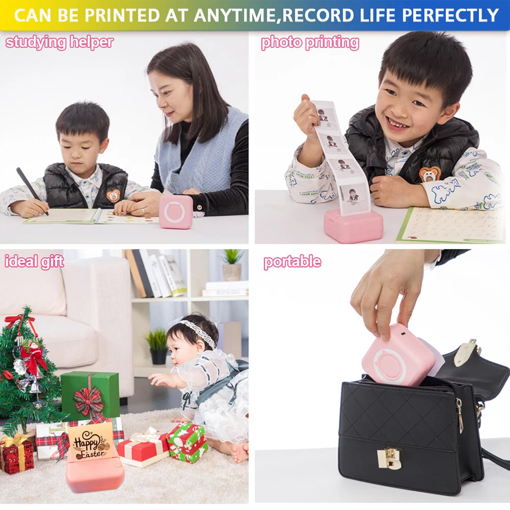 KGG Mini Portable Thermal Printer Paper Photo Pocket Thermal Printer Printing Wireless BT Connect Printers 200dpi Photo Lable