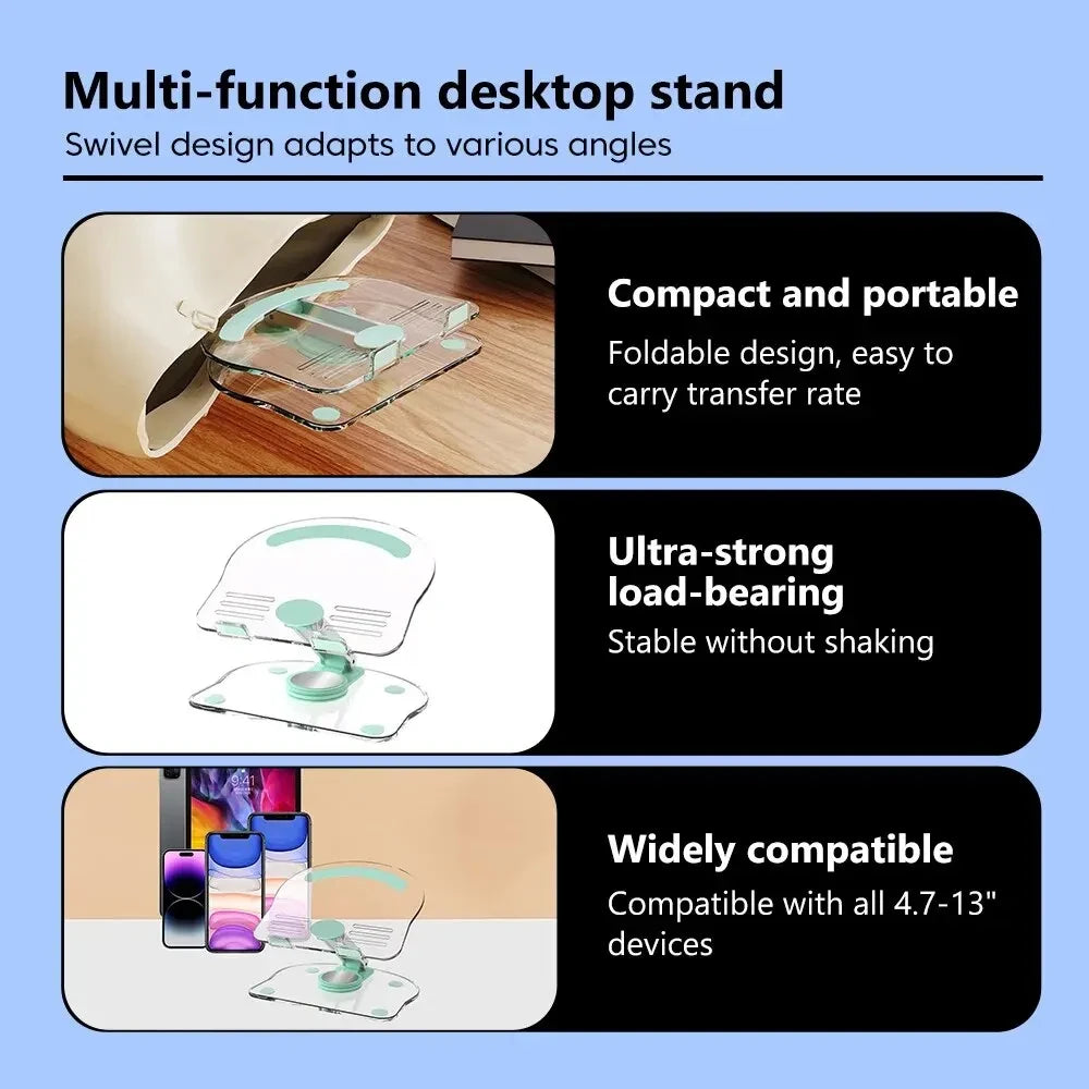Transparent Rotating Stand Acrylic Plate Desktop Mobile Phone Tablet Universal Live Folding Adjustment Computer Support Stand