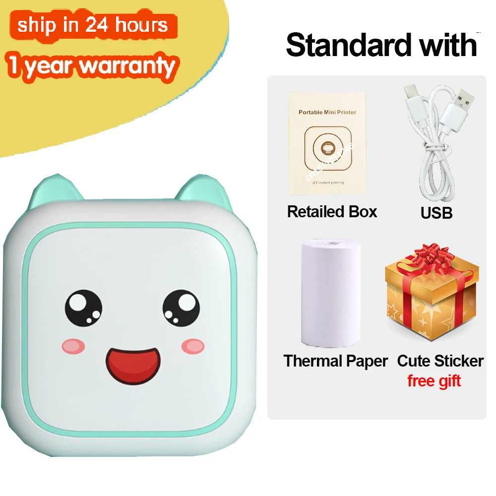 KGG Mini Portable Thermal Printer Paper Photo Pocket Thermal Printer Printing Wireless BT Connect Printers 200dpi Photo Lable