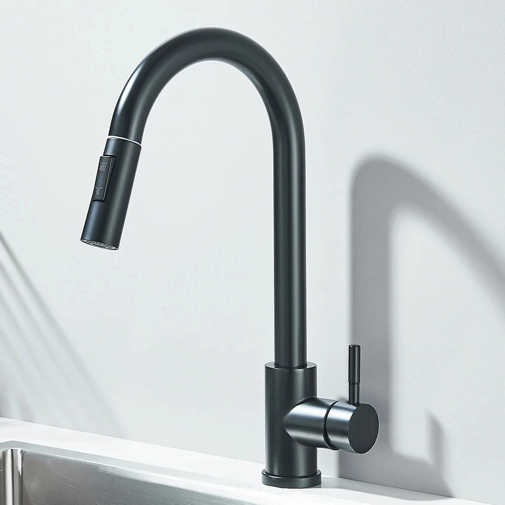 Grifo extraíble para fregadero de cocina, grifos mezcladores de agua fría y caliente con dos funciones, montado en cubierta