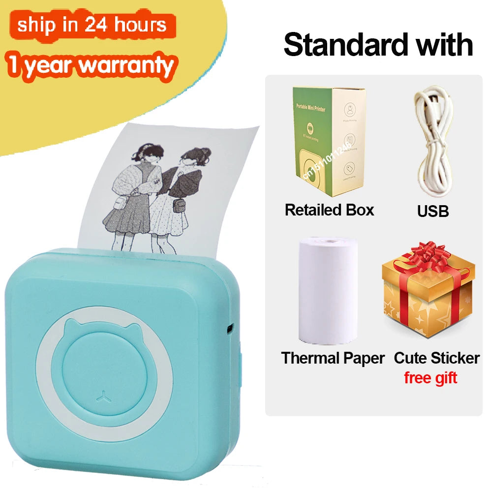 KGG Mini Portable Thermal Printer Paper Photo Pocket Thermal Printer Printing Wireless BT Connect Printers 200dpi Photo Lable