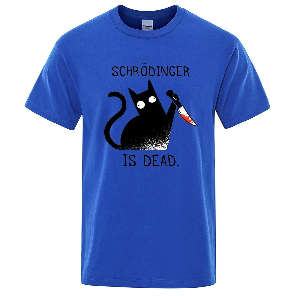 Schrodinger Is Dead Black Cat Tshirts Male Fashion 100% Cotton T-Shirt Hip Hop Loose Tee Clothes Casual Fashion Casual Tops Mens