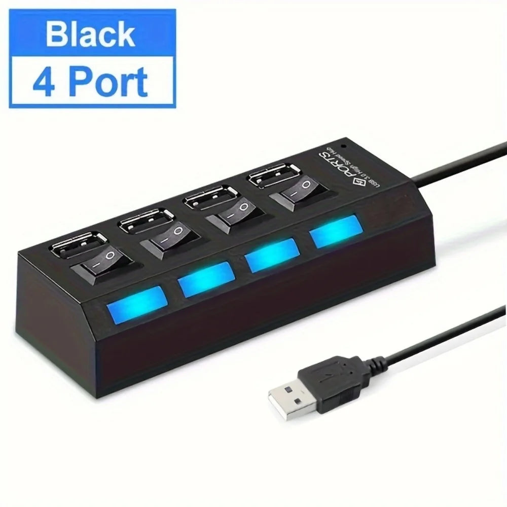 USB 2.0 Hub Multi Port USB Splitter High Speed Hub Use Power Adapter 4/7 Ports Multiple Expander Led Switch Lamp Hub For Laptop