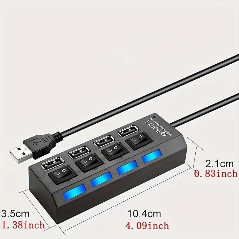 USB 2.0 Hub Multi Port USB Splitter High Speed Hub Use Power Adapter 4/7 Ports Multiple Expander Led Switch Lamp Hub For Laptop