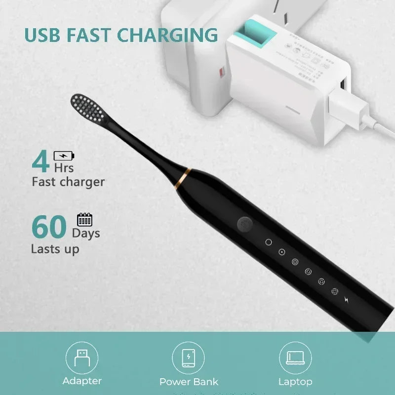 Electric Ultrasonic Toothbrush Six Speed Mode Home Soft Hair USB Charging Waterproof Adult Tooth Cleaner Automatic Couple Set