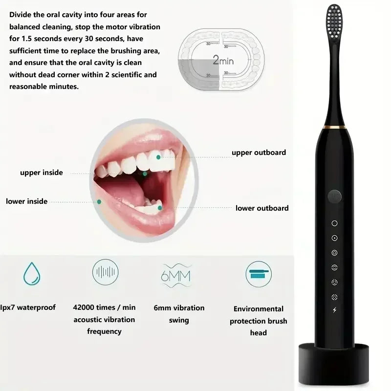 Electric Ultrasonic Toothbrush Six Speed Mode Home Soft Hair USB Charging Waterproof Adult Tooth Cleaner Automatic Couple Set
