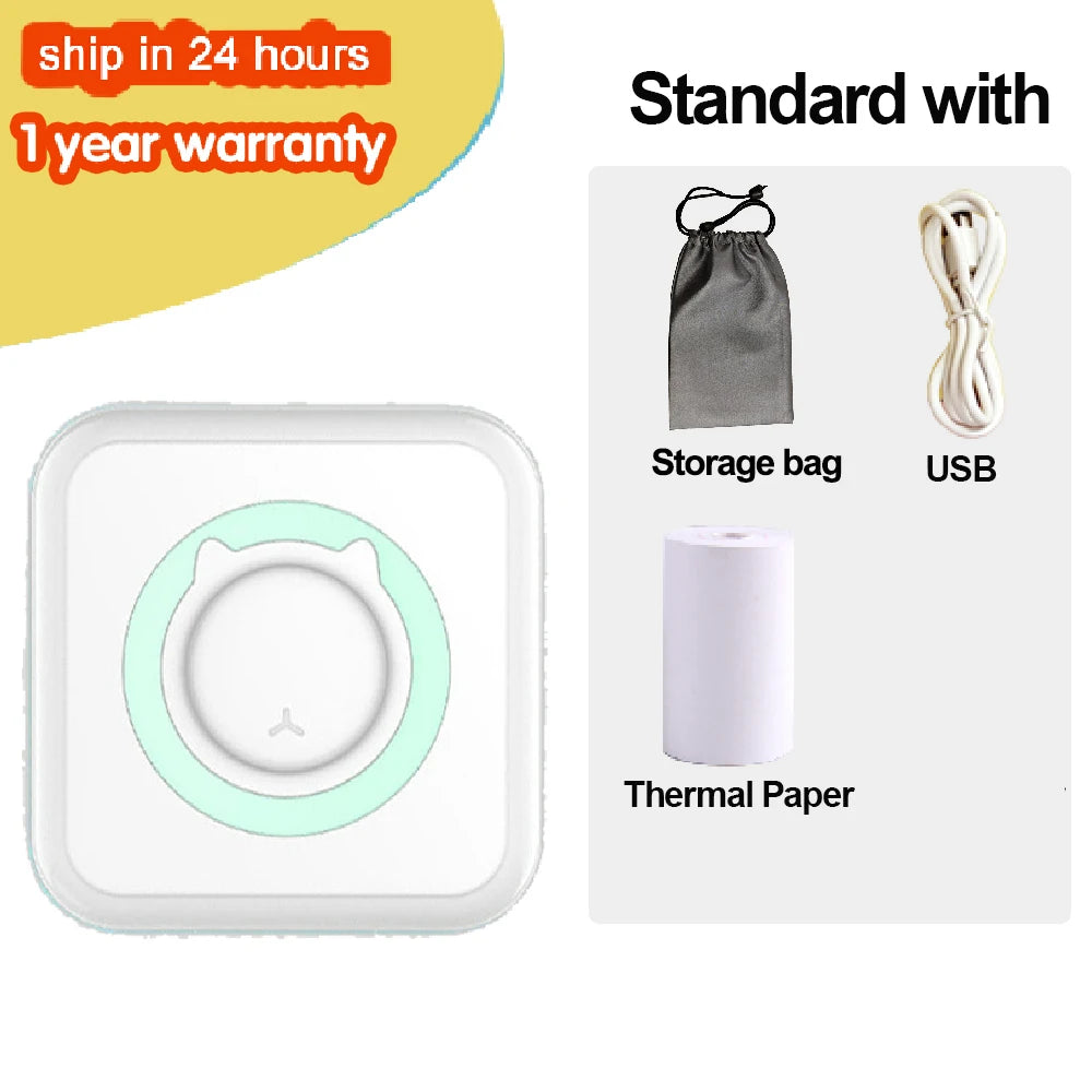 KGG Mini Portable Thermal Printer Paper Photo Pocket Thermal Printer Printing Wireless BT Connect Printers 200dpi Photo Lable
