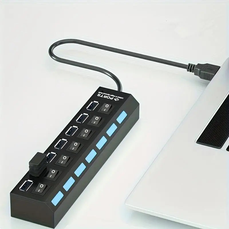 USB 2.0 Hub Multi Port USB Splitter High Speed Hub Use Power Adapter 4/7 Ports Multiple Expander Led Switch Lamp Hub For Laptop