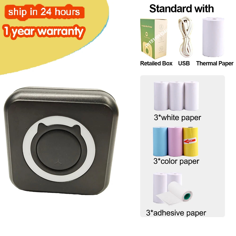 KGG Mini Portable Thermal Printer Paper Photo Pocket Thermal Printer Printing Wireless BT Connect Printers 200dpi Photo Lable