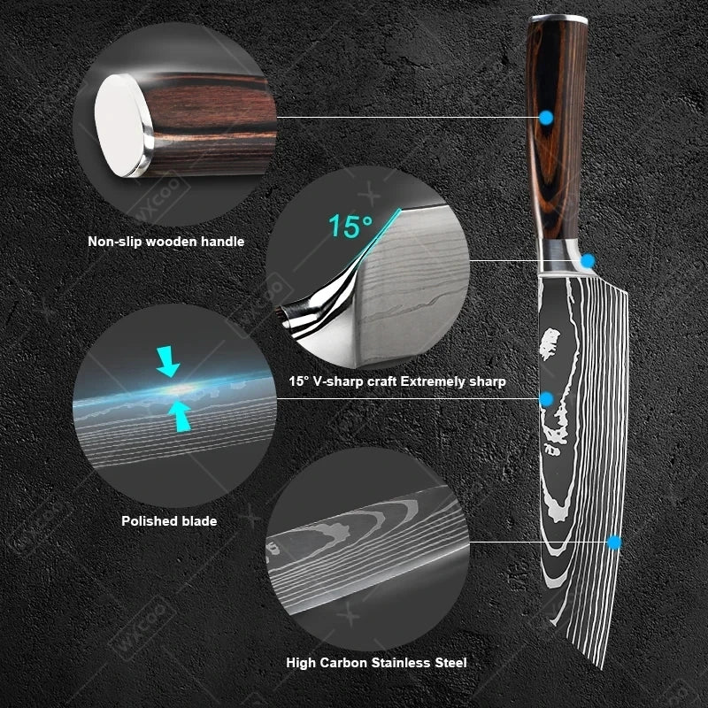 Professiona Japanese Chef Knife Kitchen Knives Santoku Slicing Utility Bread Meat Cleaver Butcher Stainless Steel Cooking Knife
