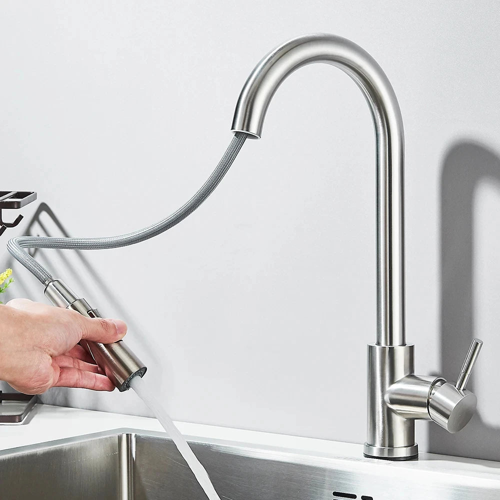 Grifo extraíble para fregadero de cocina, grifos mezcladores de agua fría y caliente con dos funciones, montado en cubierta