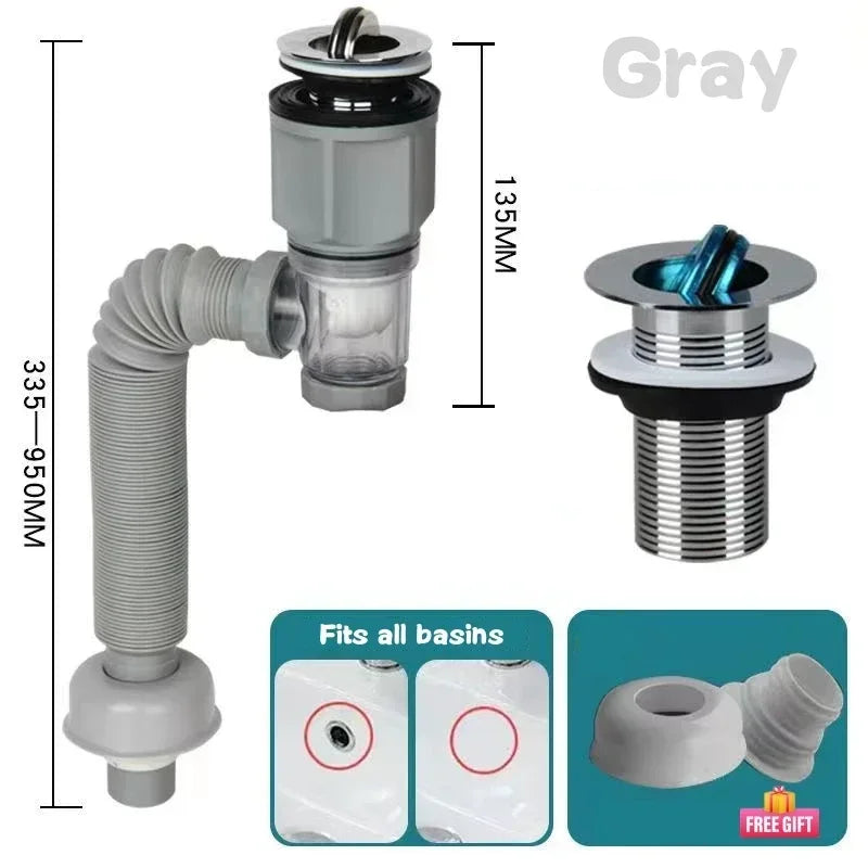 Flip-Top Kitchen Sink Drain Retractable Deodorizing Filter Flexible Downspout Bathroom Sink Anti Clogging Kitchen Accessories