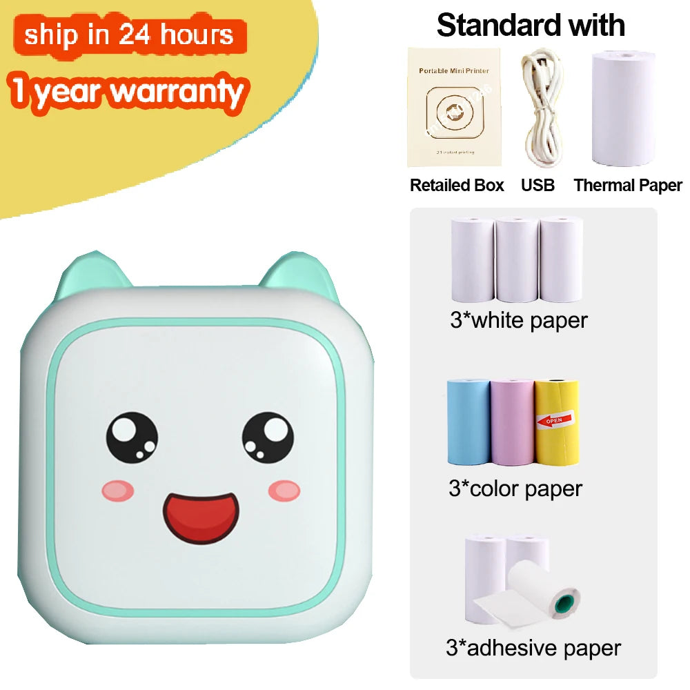 KGG Mini Portable Thermal Printer Paper Photo Pocket Thermal Printer Printing Wireless BT Connect Printers 200dpi Photo Lable
