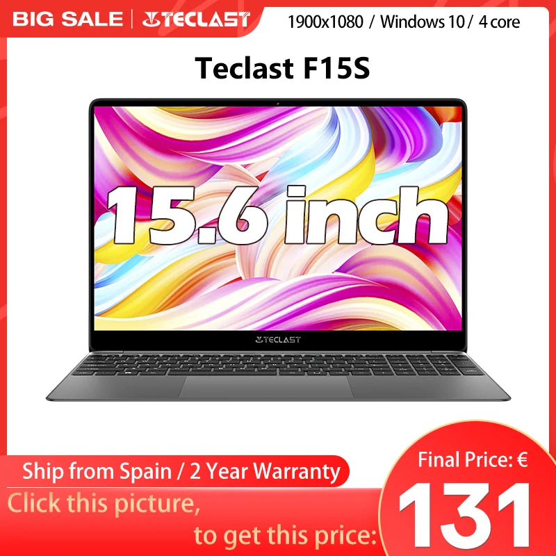 Teclast F15S laptop, 15,6 inch, 6GB/8GB RAM, 128GB ROM, Celeron J3455/N4020/N3350, Windows 10 OS, 1920x1080 IPS, UHD 500 GPU, Du