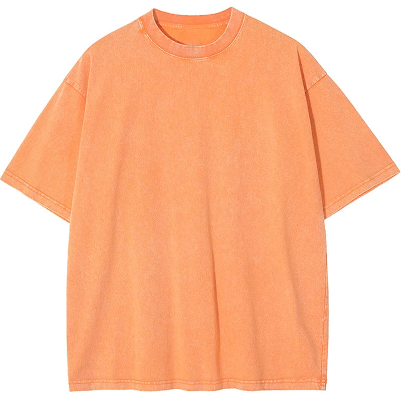 Vintage Snowflake Point Solid Color T-Shirts For Men Women 100% Cotton Short Sleeve Wash With Old Water Street Hip Hop Tee Shirt