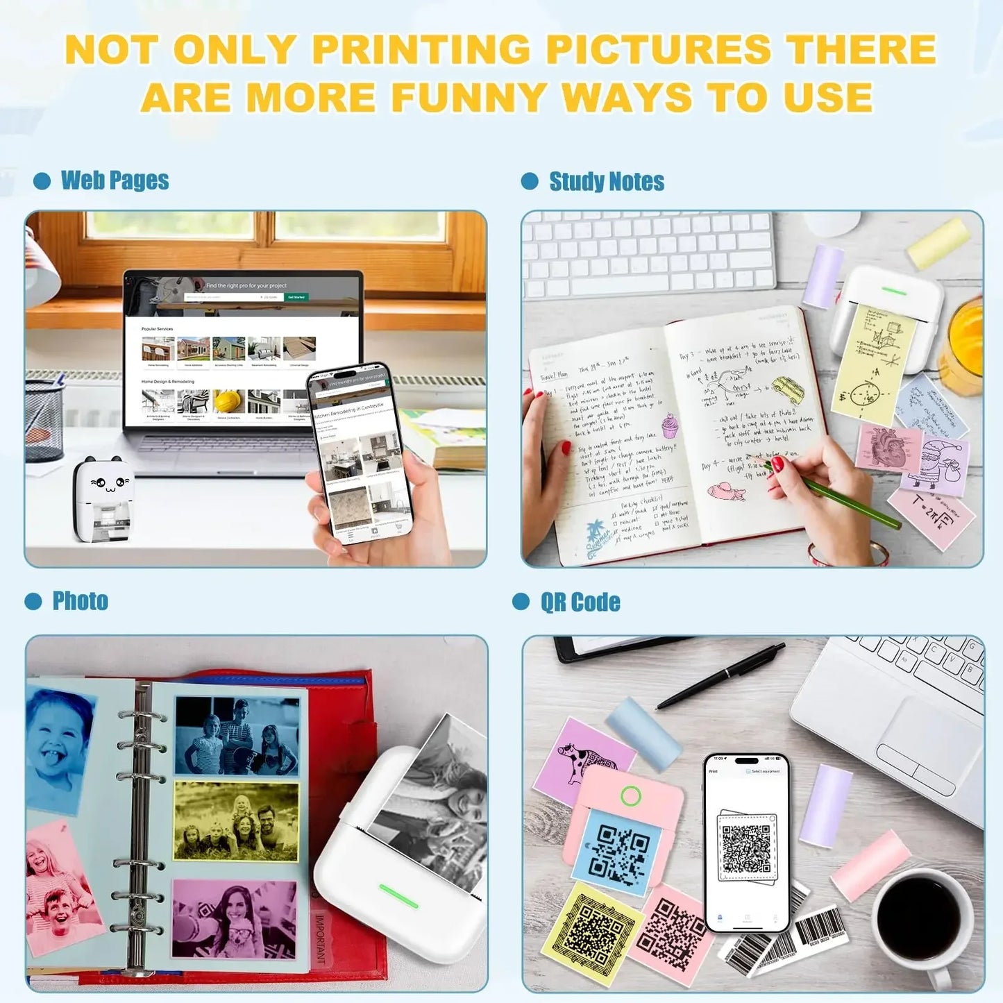 Mini Portable Printer Thermal Paper HD 57*25mm Universal Self-adhesive Roll Paper Label Sticker For Phone Printing Picture Photo