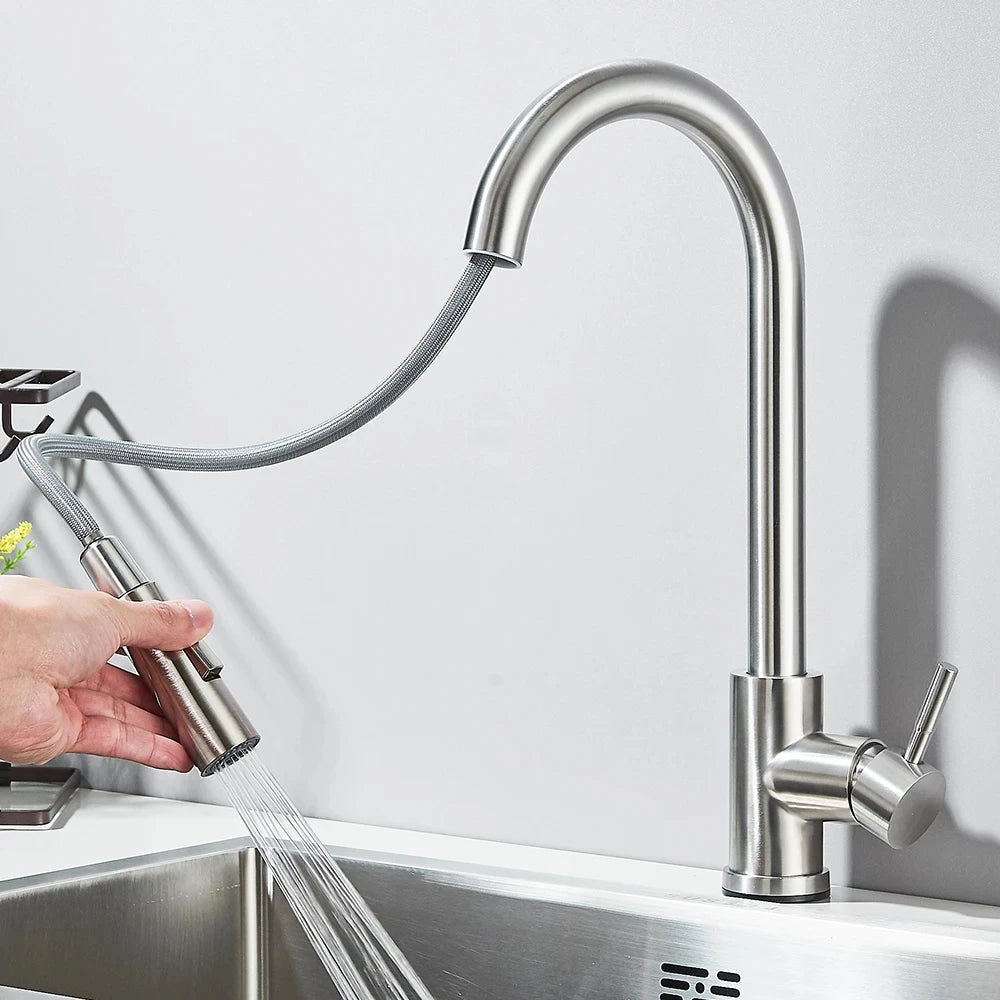 Grifo extraíble para fregadero de cocina, grifos mezcladores de agua fría y caliente con dos funciones, montado en cubierta