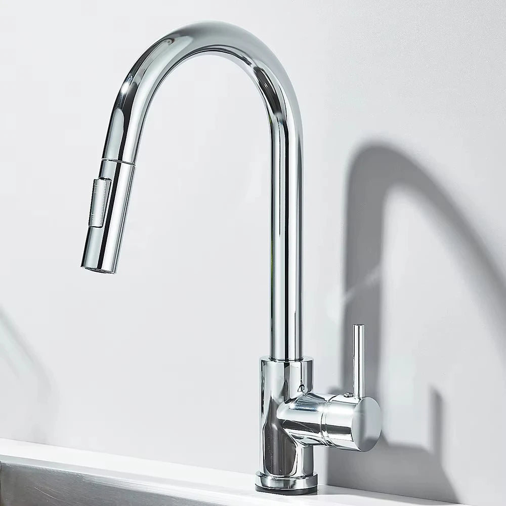 Grifo extraíble para fregadero de cocina, grifos mezcladores de agua fría y caliente con dos funciones, montado en cubierta