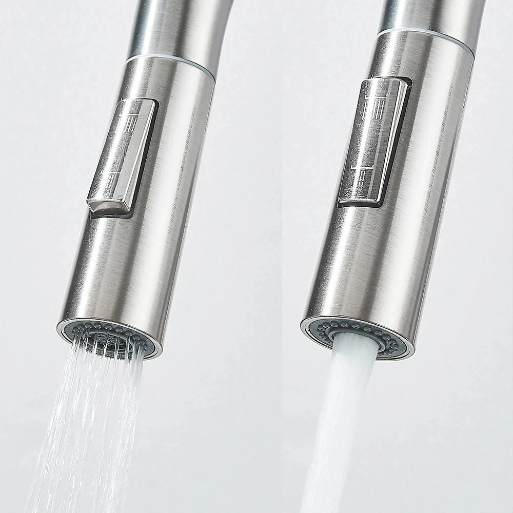 Grifo extraíble para fregadero de cocina, grifos mezcladores de agua fría y caliente con dos funciones, montado en cubierta