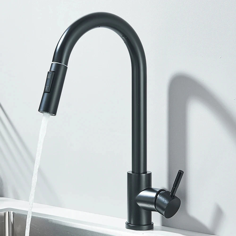 Grifo extraíble para fregadero de cocina, grifos mezcladores de agua fría y caliente con dos funciones, montado en cubierta
