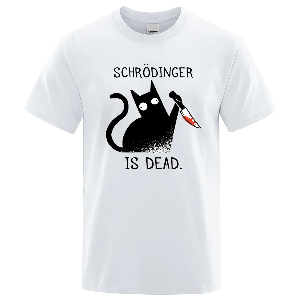 Schrodinger Is Dead Black Cat Tshirts Male Fashion 100% Cotton T-Shirt Hip Hop Loose Tee Clothes Casual Fashion Casual Tops Mens