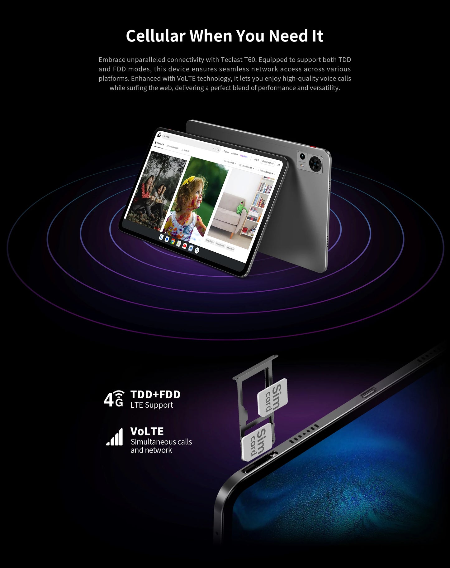 Teclast T60 2024 12" 2K Tablet Android 13 2000x1200 20GB RAM 256GB ROM UNISOC T616 Octa Core 4G Network Type-C 18W Fast Charging