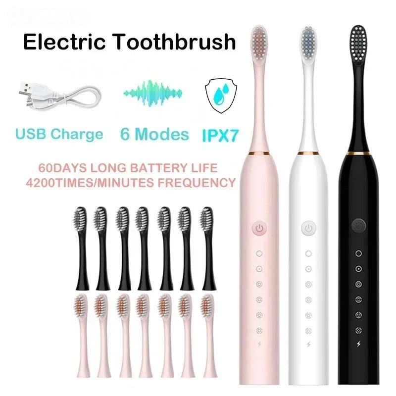 Electric Ultrasonic Toothbrush Six Speed Mode Home Soft Hair USB Charging Waterproof Adult Tooth Cleaner Automatic Couple Set