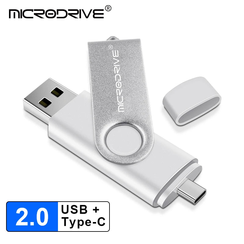 Metal USB Flash Drive 128GB 64GB 32GB High Speed 16GB 8GB Pen Drive Smart Phone OTG 2 IN 1 Memoria Usb Stick Type C Usb 2.0