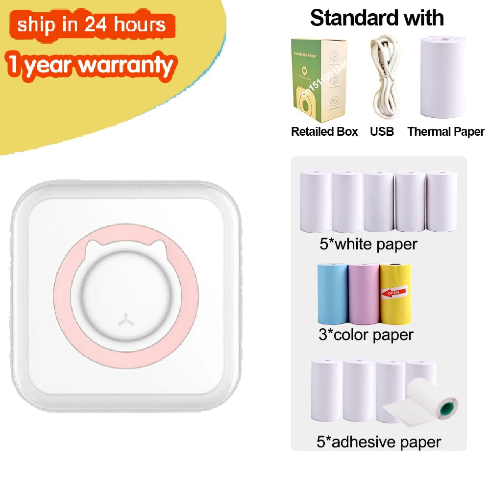 KGG Mini Portable Thermal Printer Paper Photo Pocket Thermal Printer Printing Wireless BT Connect Printers 200dpi Photo Lable